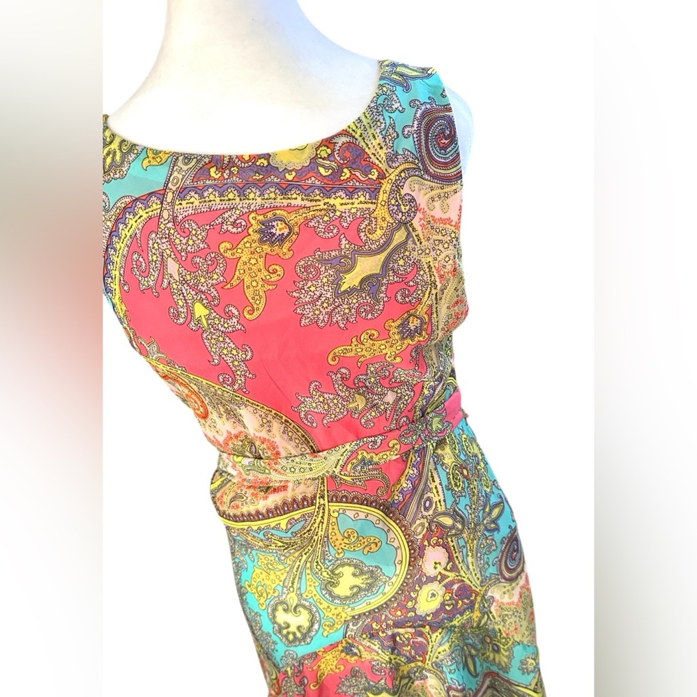 Robbie Bee Sleeveless Chiffon Handkerchief Hem Paisley Dress Womens 8